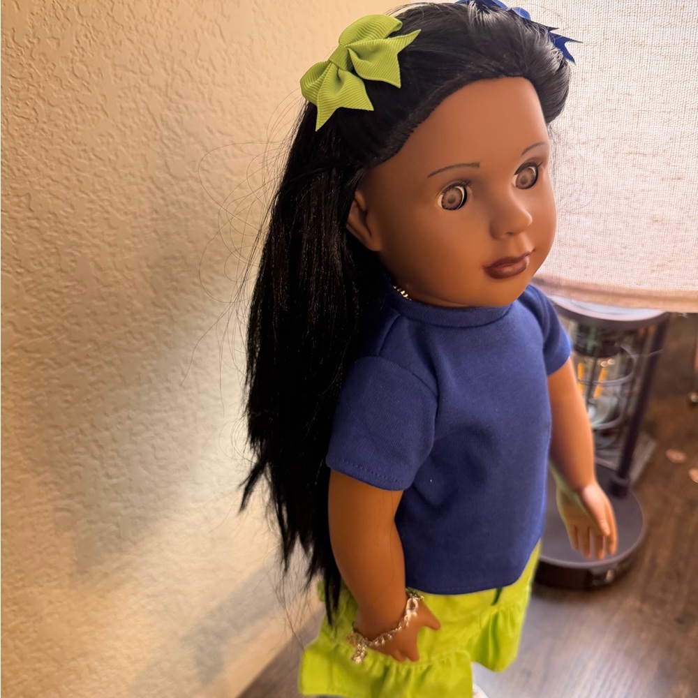 Stylish Doll with Blue and Green Outfit